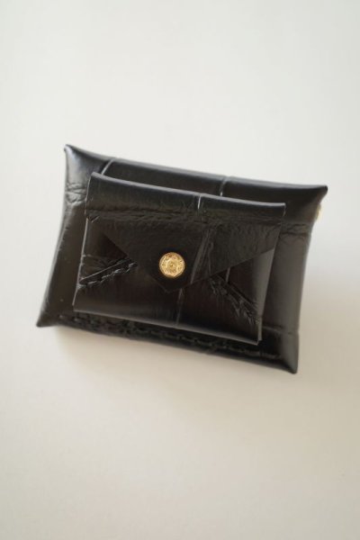 画像1: ebagos  エバゴス　　ワニカタオシWフウトウ型財布・ブラック