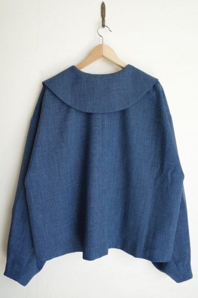 画像2: HeRIN.CYE       Big asymmetry collar jacket・BLUE