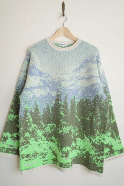 画像1: WATARU TOMINAGA       landscape jaquard knit sweater・neon green