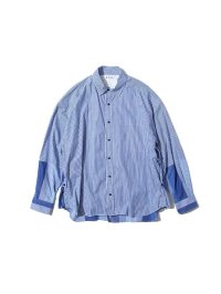 KYOU       "BEAN” Switching Baloon Shirt・blue stripe