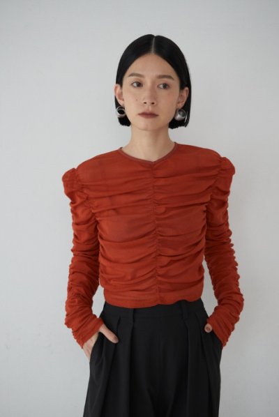 画像1: Mediam       Cotton Tulle Gather Tops・red