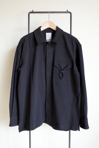 画像1: fluss       gathered flap pocket work shirts・black