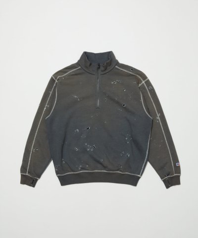 画像1: BAL       RUSSELL DISTRESSED ATHLETIC HEAVY COTTON HALF ZIP・charcoal gray