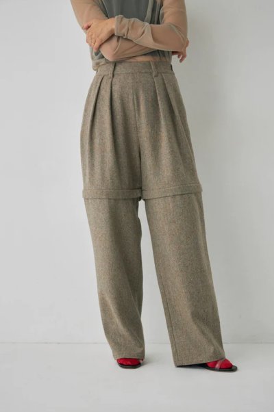 画像1: Mediam       Tweed Removable Pants・Sand