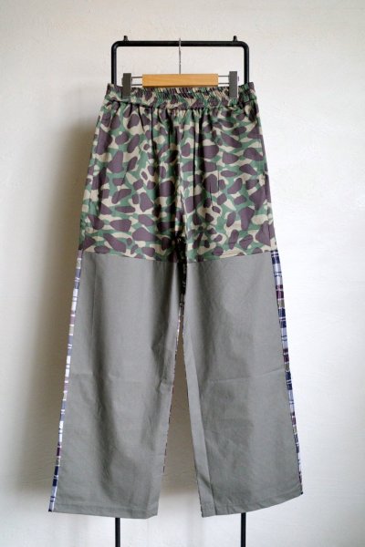 画像1: renewces       "combi pants of different materials"・camo×khaki×k.check