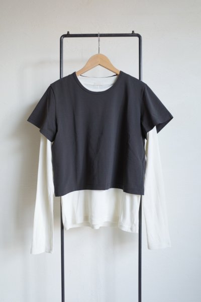 画像1: phebus       LAYERED T-SHIRTS・CHARCOAL×IVORY S1