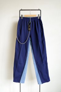 BODYSONG.      VINTAGE DENIM/T-SHIRT RECONSTRUCTION TRACK DOUBLE KNEE PANTS B