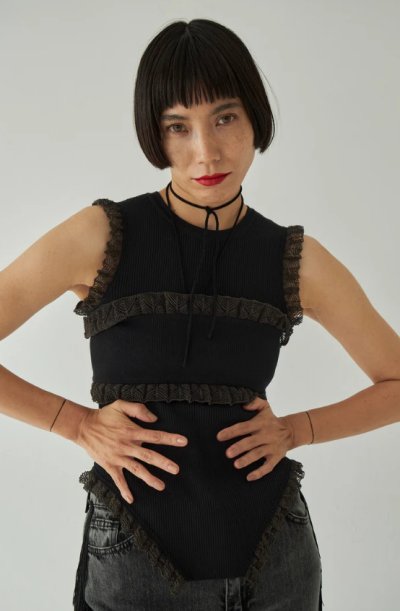 画像2: Mediam       Frill Lace Knit Tank・Black