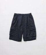 FOLL       ramie oxford baggy shorts・navy
