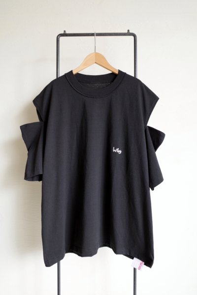 画像2: renewces       "inside-out shoulder slits T"・black ×monotone