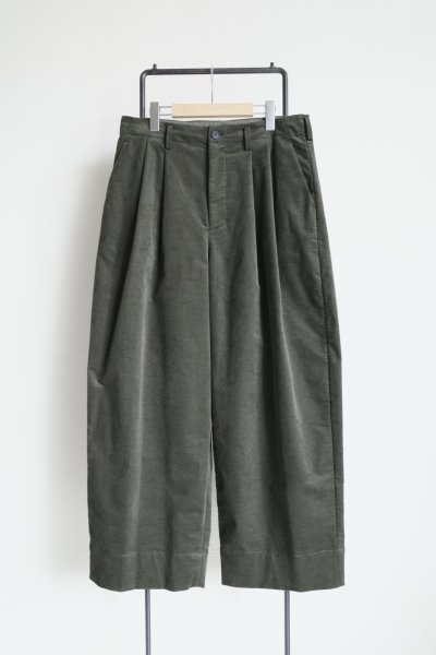 画像1: Dulcamara　　　　　　モールスキンシンプル2タックワイドパンツ・モスグリーン