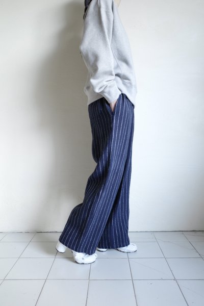 画像14: FOLL       khadi cotton stripe pants・navy