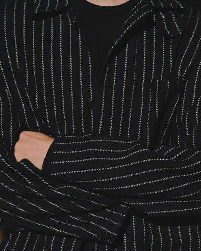 画像1: FOLL       khadi cotton stripe jacket・navy