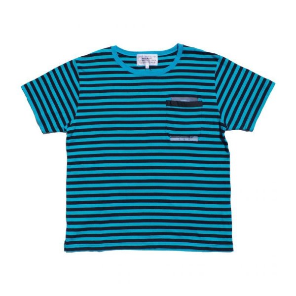 画像1: PEEL&LIFT        stripe marx pocket tee shirt マルクスパッチポケット付ボーダーTシャツ・ブルーxブラック (1)