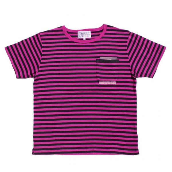 画像1: PEEL&LIFT        stripe marx pocket tee shirt マルクスパッチポケット付ボーダーTシャツ・ピンクxブラック (1)