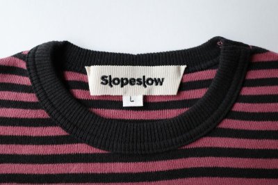 画像1: slopeslow       Cotton interlock stripe crewneck T・black×red