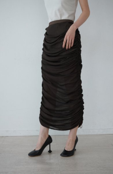 画像1: Mediam       Cotton Tulle Gather Skirt・brown (1)