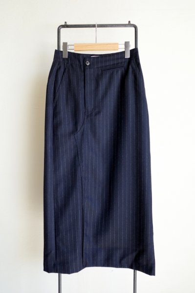 画像1: BELPER        OVERLAP STRAIGHT SKIRT・navy (1)