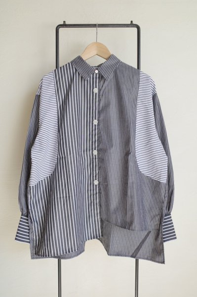 画像1: HeRIN.CYE       Mix-striped shirt・BLACK (1)