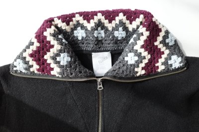 画像2: fluss       fairisle half zip crochet color knit・black