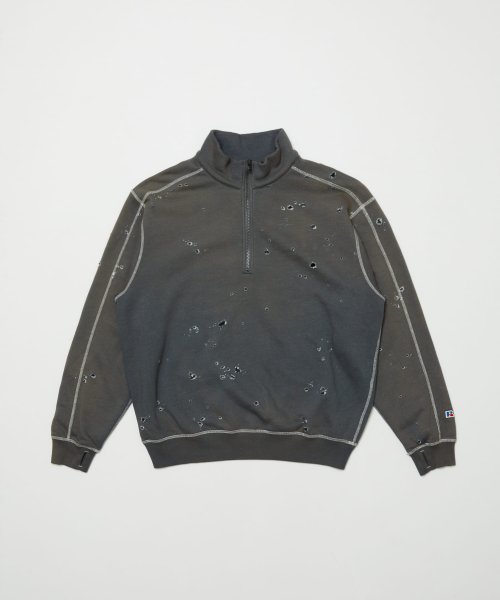 画像1: BAL       RUSSELL DISTRESSED ATHLETIC HEAVY COTTON HALF ZIP・charcoal gray (1)