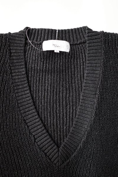 画像1: FOLL       cotton paper chunky v-neck sweater・black