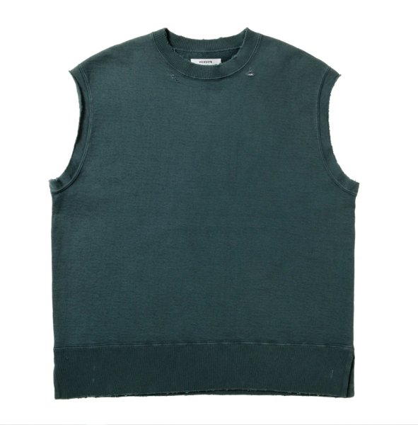 画像1: NEXUSVII.       DAMAGED CREW VEST・FADE GREEN (1)