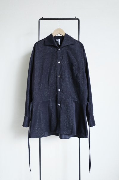 画像1: fluss       shawl collar shirt  with peplum・navy glitter (1)