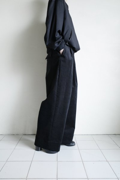 画像13: Dulcamara      モールスキンシンプル2タックワイドパンツ・ブラック (13)