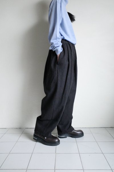 画像13: Dulcamara　　　　　　縮絨ウールタックワイドパンツ・ダークブラウン (13)