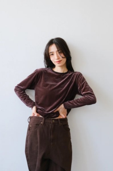 画像1: IFMEH       Sheer velour tops・brown (1)
