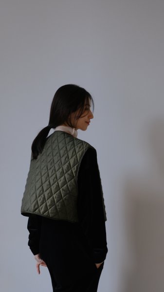 画像5: IFMEH       Quilting short vest・khaki (5)