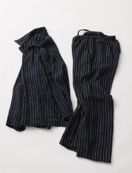 画像2: FOLL       khadi cotton stripe pants・navy (2)