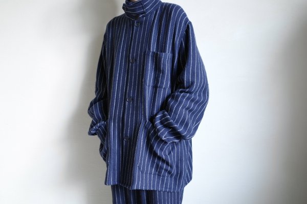 画像18: FOLL       khadi cotton stripe jacket・navy (18)