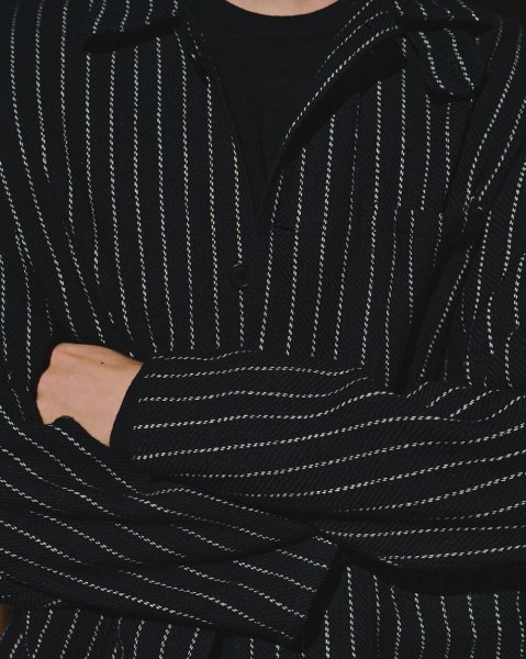 画像1: FOLL       khadi cotton stripe jacket・navy (1)