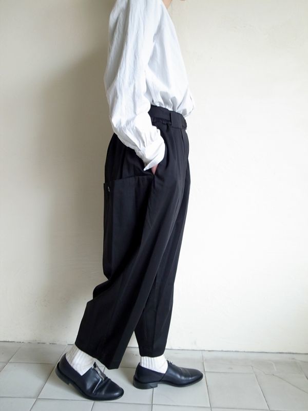 19SS C NサテンベルトワイドPT(BLACK) - スラックス