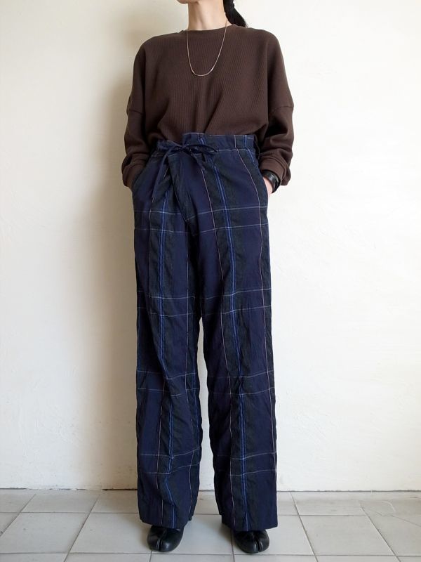 ウエストを SUNSEA - yoke BIG PLAID WIDE PAJAMA PANTS・BROWNの通販