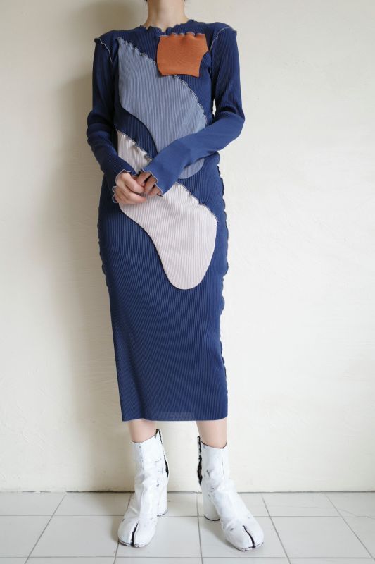 kotoha yokozawa コトハヨコザワ pleats long sleeve dress・navy - tity