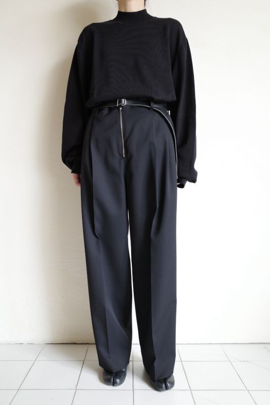 stein EX WIDE TAPERED BARE ZIP TROUSERS・BLACK