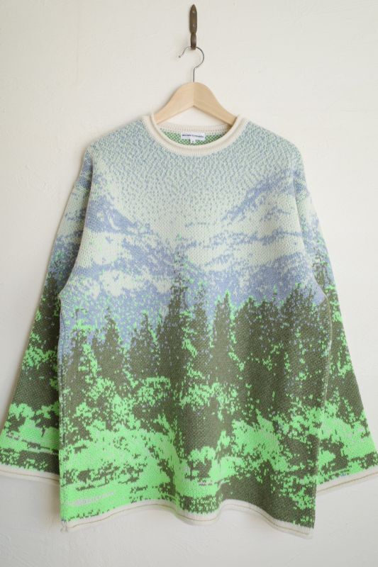 WATARU TOMINAGA landscape jaquard knit sweater・neon green - tity