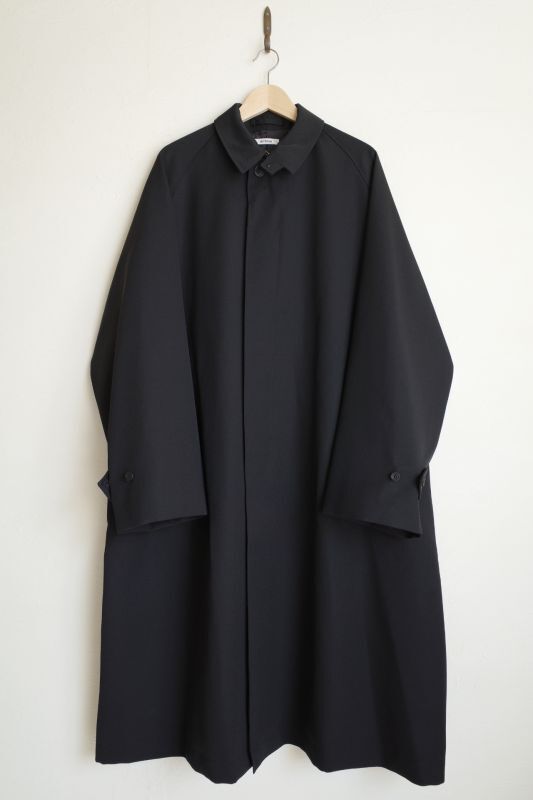 INTERIM インテリム HYPER BIG PURE BLACK WOOL GABERDINE SINGLE RAGLAN COAT