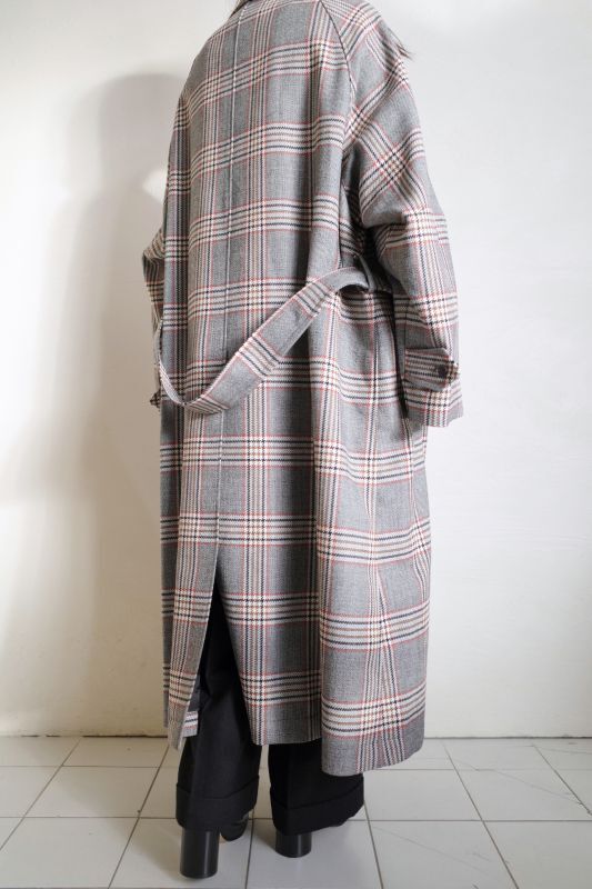 INTERIM インテリム HYPER BIG HOUNDSTOOTH CHECK PLAID SINGLE RAGLAN BELTED OVER  COAT