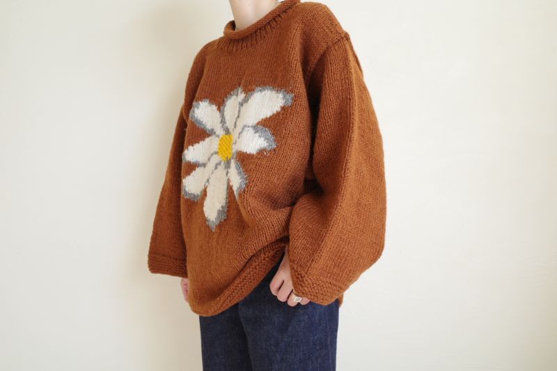 MacMahon Knitting Mills Roll Ncek Knit Flower・BROWN - tity