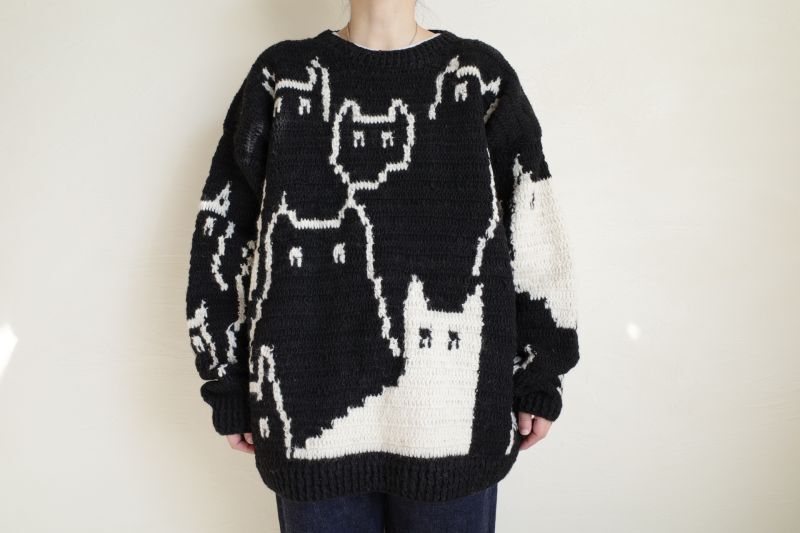 MacMahon Knitting Mills Crew Ncek Knit Cats・BLACK - tity