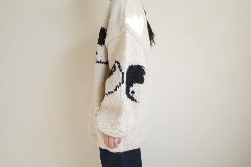 MacMahon Knitting Mills Line Yin&Yang Crew Ncek Knit・WHITE - tity