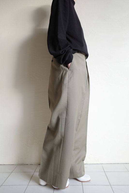 INTERIM インテリム WOOL MOHAIR GABERDINE 1-TUCK BAGGY SLACKS