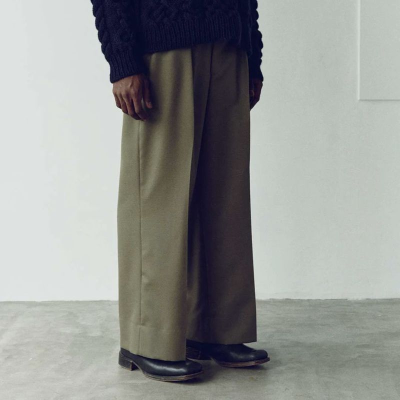 INTERIM インテリム WOOL MOHAIR GABERDINE 1-TUCK BAGGY SLACKS