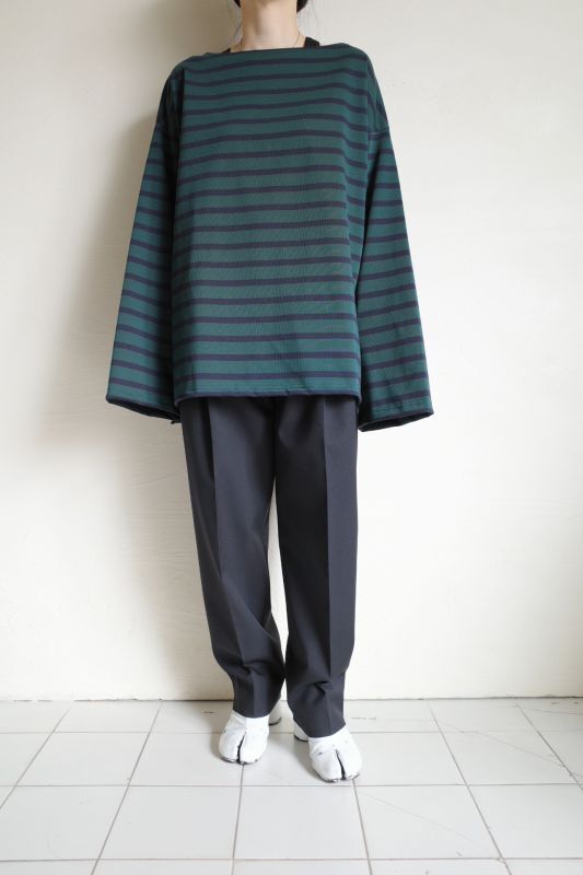 INTERIM インテリム HYPER BIG SUVIN GIZA BASQUE BORDER SHIRT・GRN