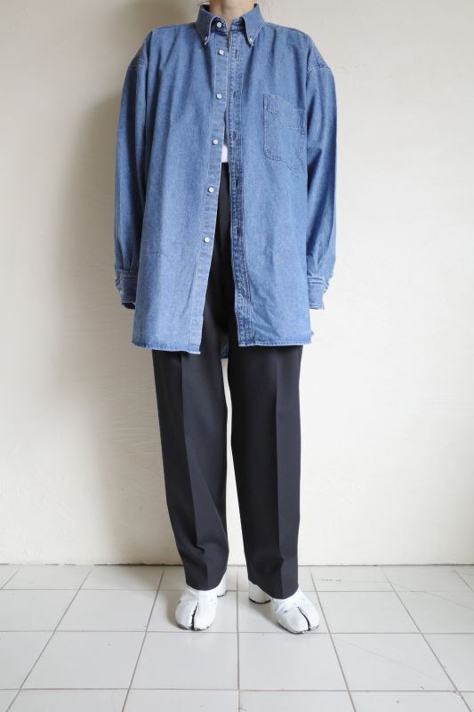 INTERIM インテリム 90'S FIT UK HEAVY USED DENIM BUTTON DOWN SHIRT