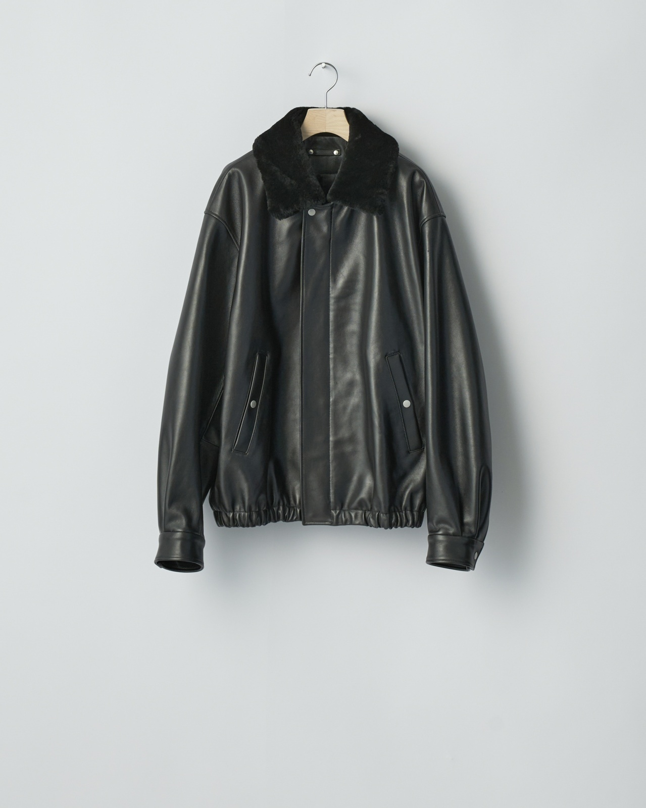 希少【moussy】袖ZIP 羊革 レザー 切替/グリズリー ジャケット/短丈 ssstein MOUTON COLLAR SHEEP LEATHER ZIP JACKET・BLACK - tity
